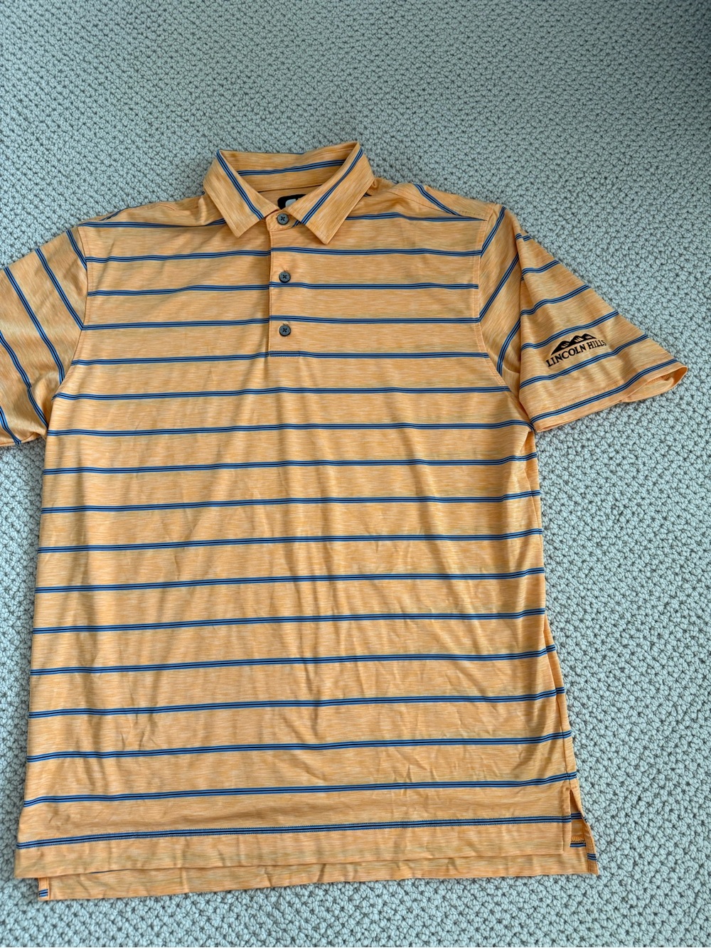 Mens FootJoy Golf Polo Light Orange with Blue Stripes size L